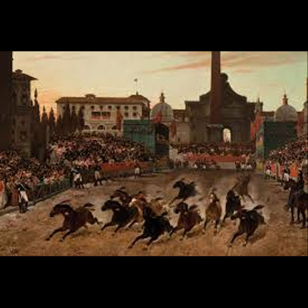 La Corsa dei Barberi a fine del Quattrocento su via del Corso a Roma